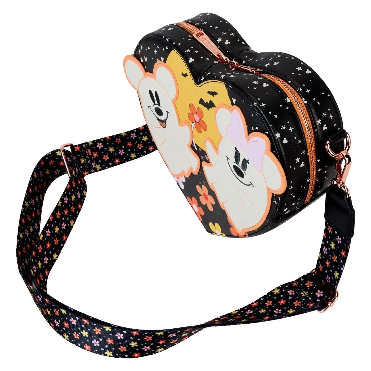 Disney Mickey Minnie Floral Ghost Glow Halloween Loungefly Crossbody Bag