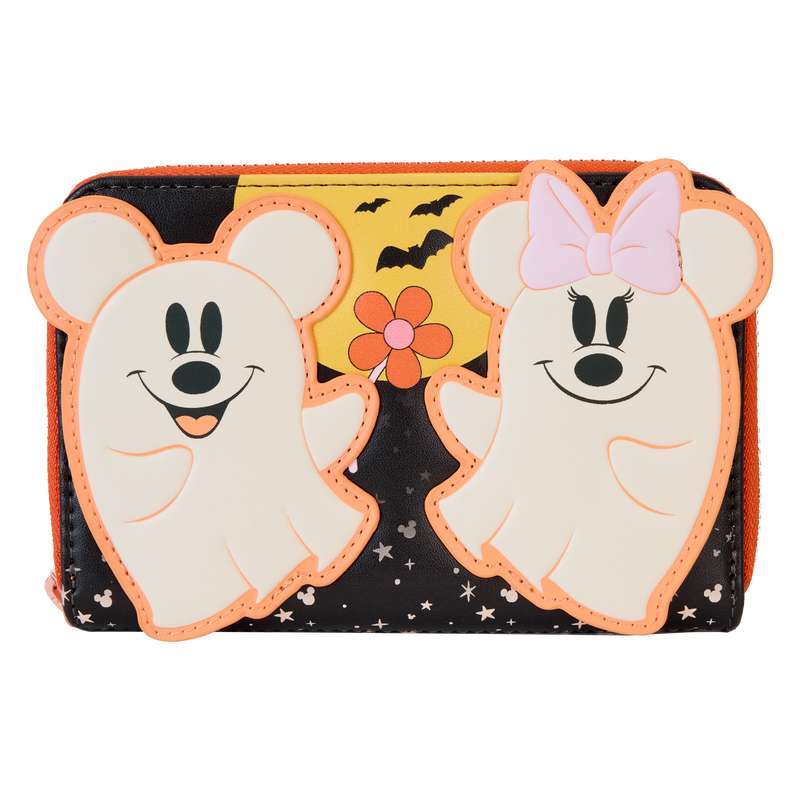 Disney Mickey Minnie Floral Ghost Glow Halloween Loungefly Zip Around Wallet