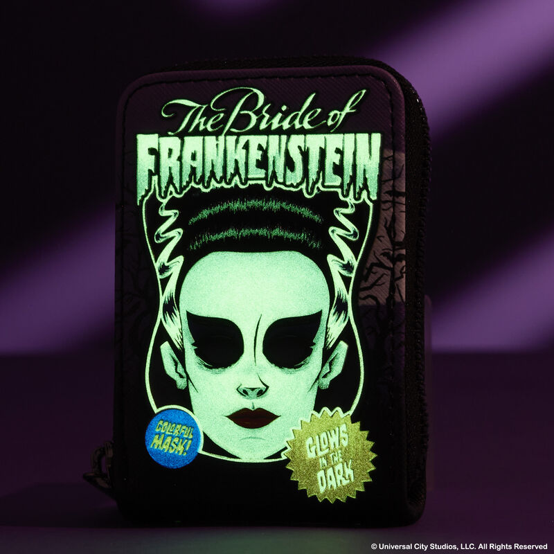 UNIVERSAL MONSTERS | Bride of Frankenstein Mask Glow Accordion Zip Around Wallet-Wallet-LFUMWA0006-Classic Horror Shop