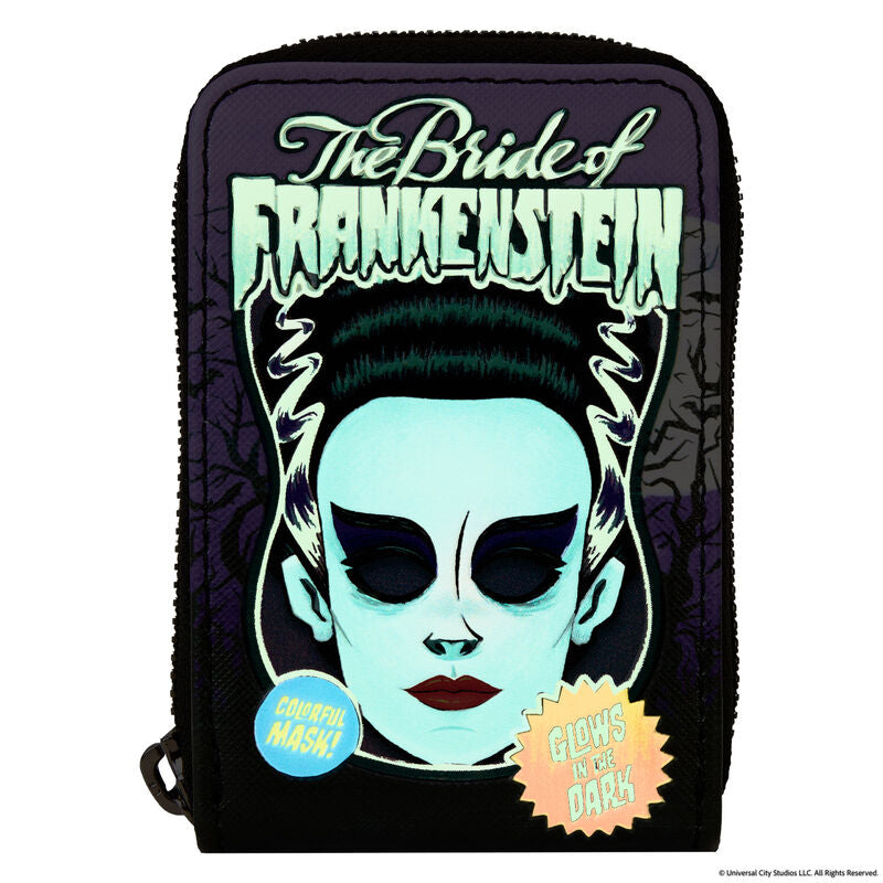 UNIVERSAL MONSTERS | Bride of Frankenstein Mask Glow Accordion Zip Around Wallet-Wallet-LFUMWA0006-Classic Horror Shop