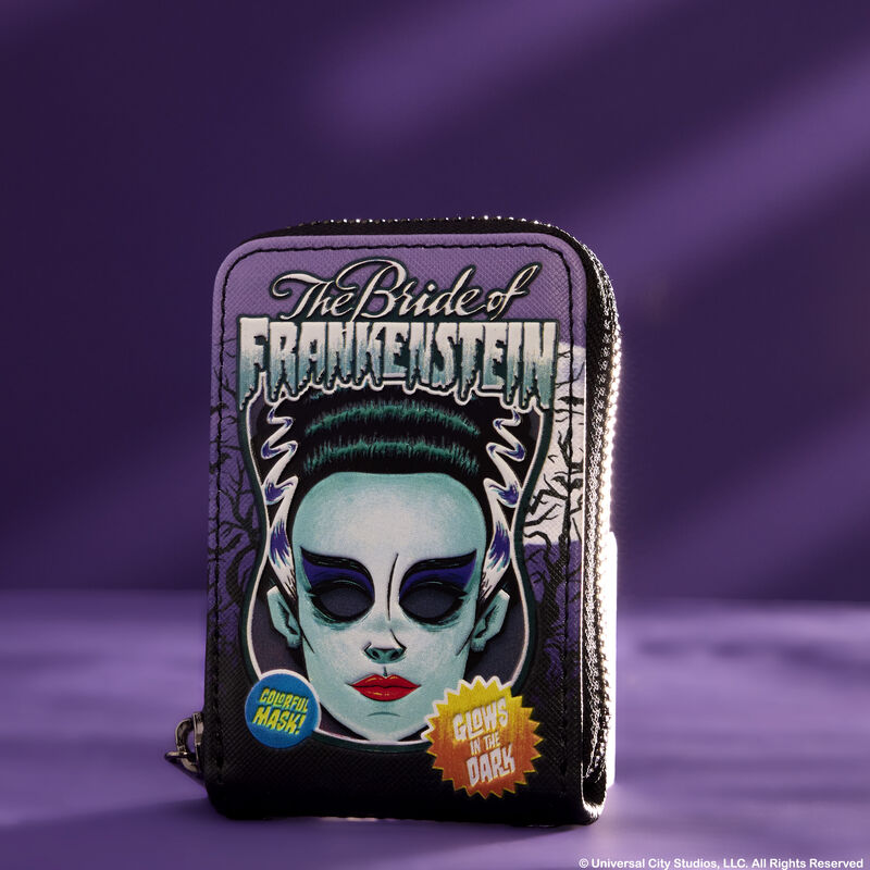 UNIVERSAL MONSTERS | Bride of Frankenstein Mask Glow Accordion Zip Around Wallet-Wallet-LFUMWA0006-Classic Horror Shop