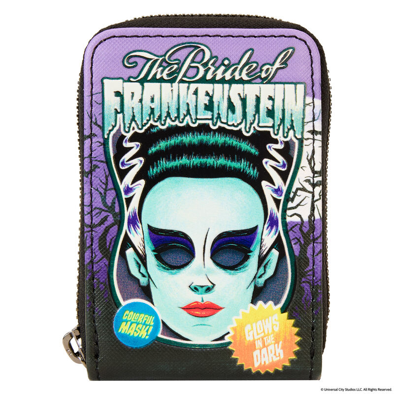 UNIVERSAL MONSTERS | Bride of Frankenstein Mask Glow Accordion Zip Around Wallet-Wallet-LFUMWA0006-Classic Horror Shop